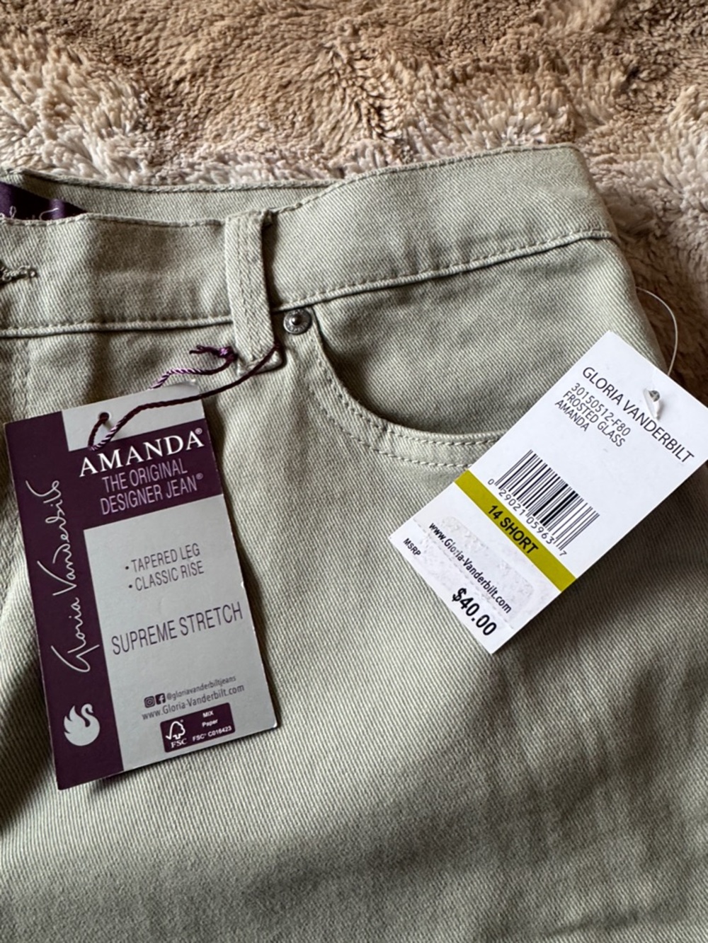 Gloria Vanderbilt Amanda Jeans 14 Short NWT Olive Tapered Classic Rise Stretch - Picture 6 of 13